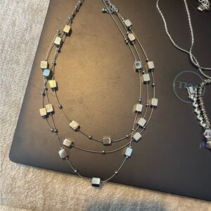 Lia Sophia Silver Necklace with Square Accents